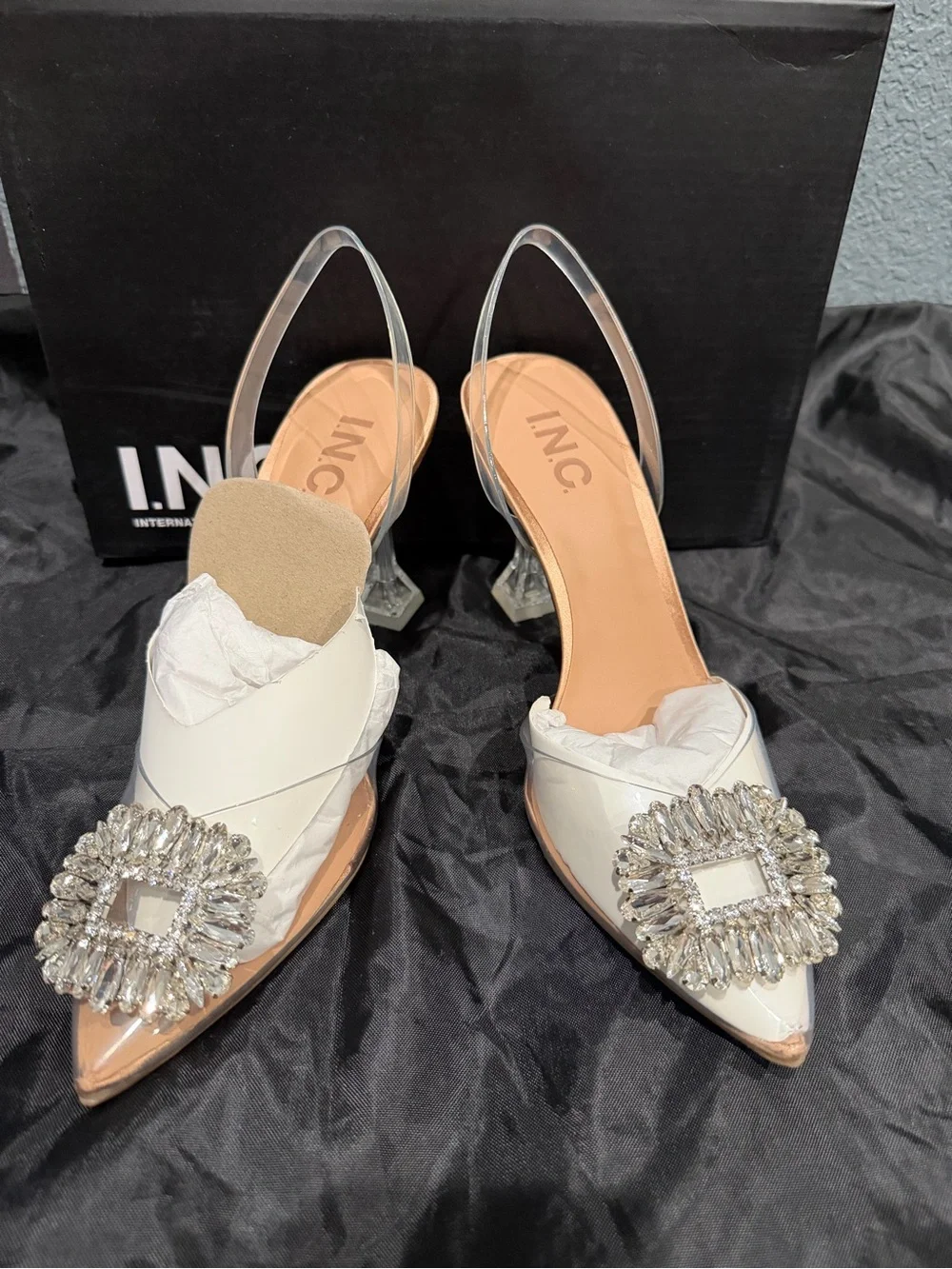 INC Scienna Clear Vinyl Rhinestone Slingback Pumps Size 6